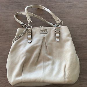 White Coach Leather Pleated Satchel